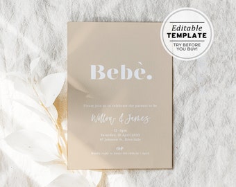 Bebe Minimalist Baby Shower Invitation Template, Editable Printable #047 Scandi Minimalist