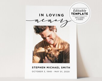 Memorial Sign, Celebration of Life Welcome Picture, Funeral Welcome Sign Template | EDITABLE TEMPLATE