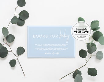 Powder Blue Minimalist 'Books for Baby' Baby Shower Invitation Insert Card | EDITABLE TEMPLATE #036