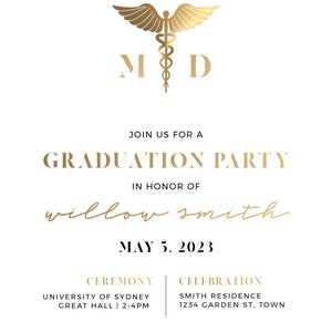 Graduation Party Invitation, Class of 2024, Graduation Invites, Doctor, Nurse, Printable Editable Template, Ellery Gold Minimalist image 6