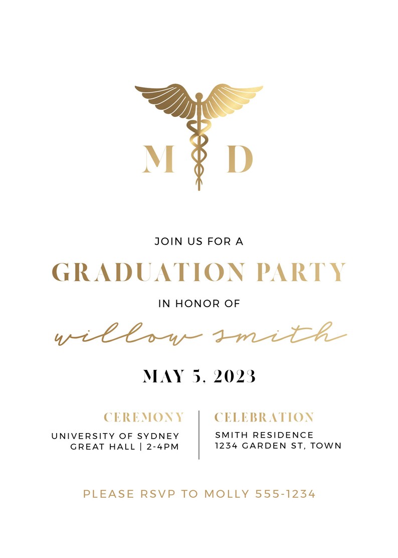 Graduation Party Invitation, Class of 2024, Graduation Invites, Doctor, Nurse, Printable Editable Template, Ellery Gold Minimalist image 6