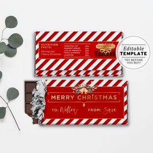 Modelo de embalagem de chocolate de Natal, presente de chocolate de Natal, barra Hershey&#39;s de 1,55 onças e chocolate Aldi | MODELO EDITÁVEL, para impressão