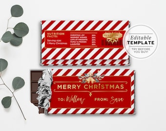 Christmas Chocolate Wrapper Template, Christmas Chocolate Gift, Hershey's 1.55oz Bar & Aldi Chocolate | EDITABLE TEMPLATE, Printable