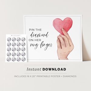 Engagement Party Game, Pin the Diamond on the Ring Finger Printable Poster Party Game, Bridal Shower Game, INSTANT DOWNLOAD