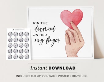 Engagement Party Game, Pin the Diamond on the Ring Finger Printable Poster Party Game, Bridal Shower Game, INSTANT DOWNLOAD