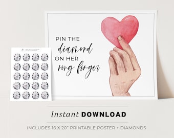 Engagement Party Game, Pin the Diamond on the Ring Finger Printable Poster Party Game, Bridal Shower Game, INSTANT DOWNLOAD