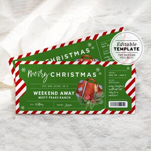 Printable Weekend Away Christmas Gift Voucher Template, Surprise Weekend Away Ticket Gift | EDITABLE TEMPLATE #082 #093