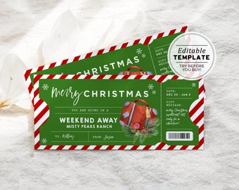 Printable Weekend Away Christmas Gift Voucher Template, Surprise Weekend Away Ticket Gift | EDITABLE TEMPLATE #082 #093