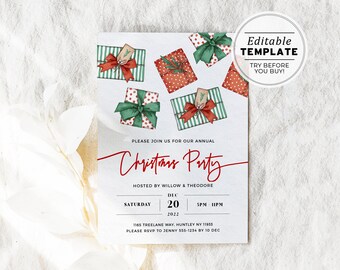 Pressies Christmas Party Invitation Template, Christmas Party Invitation, Editable Template, Holiday Invitation, Family Christmas Invite