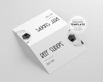 Minimalist Football Buffet Food Name Card Sign, Grazing Table Food Sign | PRINTABLE EDITABLE TEMPLATE #077