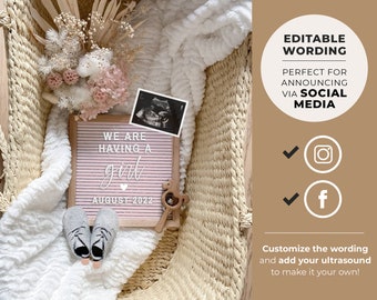 Dana Digital Baby Announcement, Social Media Pregnancy Announcement, Editable Pregnancy Reveal Template, Letter Board Pregnancy Announce