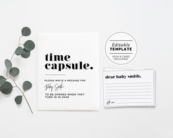 Time Capsule Baby Shower Sign and Card, Printable | EDITABLE TEMPLATE #001 Mr White