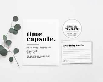 Time Capsule Template, First Birthday Time Capsule, Baby Shower Time Capsule, Sign and Cards, Printable Editable Template #001 Mr White