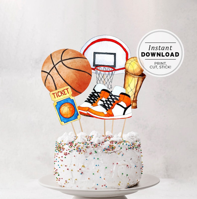 Printable Basketball Cake Topper Watercolor Basketball Etsy