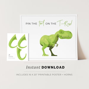 Kids Party Game, Pin the Tail on the T-Rex Printable Poster, Birthday Party Game, INSTANT DOWNLOAD