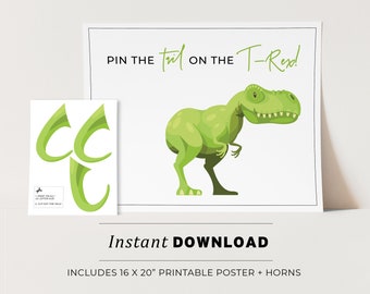 Kids Party Game, Pin the Tail on the T-Rex Printable Poster, Birthday Party Game, INSTANT DOWNLOAD