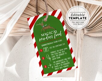 Magic Reindeer Food Tag, Christmas Reindeer Food Label, Rudolph Reindeer Food Printable, Printable Christmas Tag | EDITABLE TEMPLATE #093