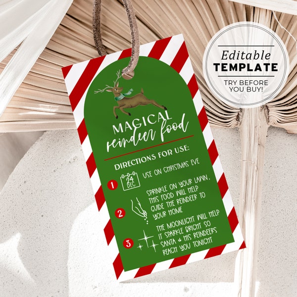 Magic Reindeer Food Tag, Christmas Reindeer Food Label, Rudolph Reindeer Food Printable, Printable Christmas Tag | EDITABLE TEMPLATE #093