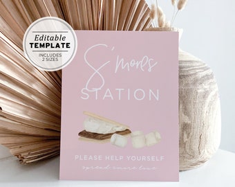 Blush Minimalist S'more Station Sign | EDITABLE TEMPLATE, Printable #035