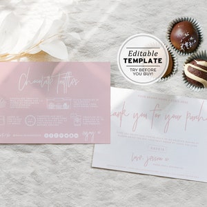 Blush Minimalist Chocolate Truffles Care Card and Thank You Card, Thank You Package Insert | EDITABLE TEMPLATE #051 #043
