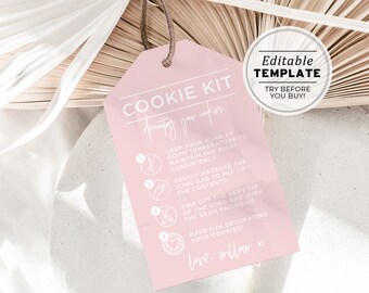 Blush Minimalist Cookie Kit Gift Tag Template, DIY Cookie Decorating Kit Tag | EDITABLE TEMPLATE #035