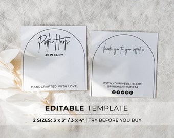 Editable Bracelet Display Card Template, 2 Sizes - 3x3" / 3x4" #085 #043 Noir Arch