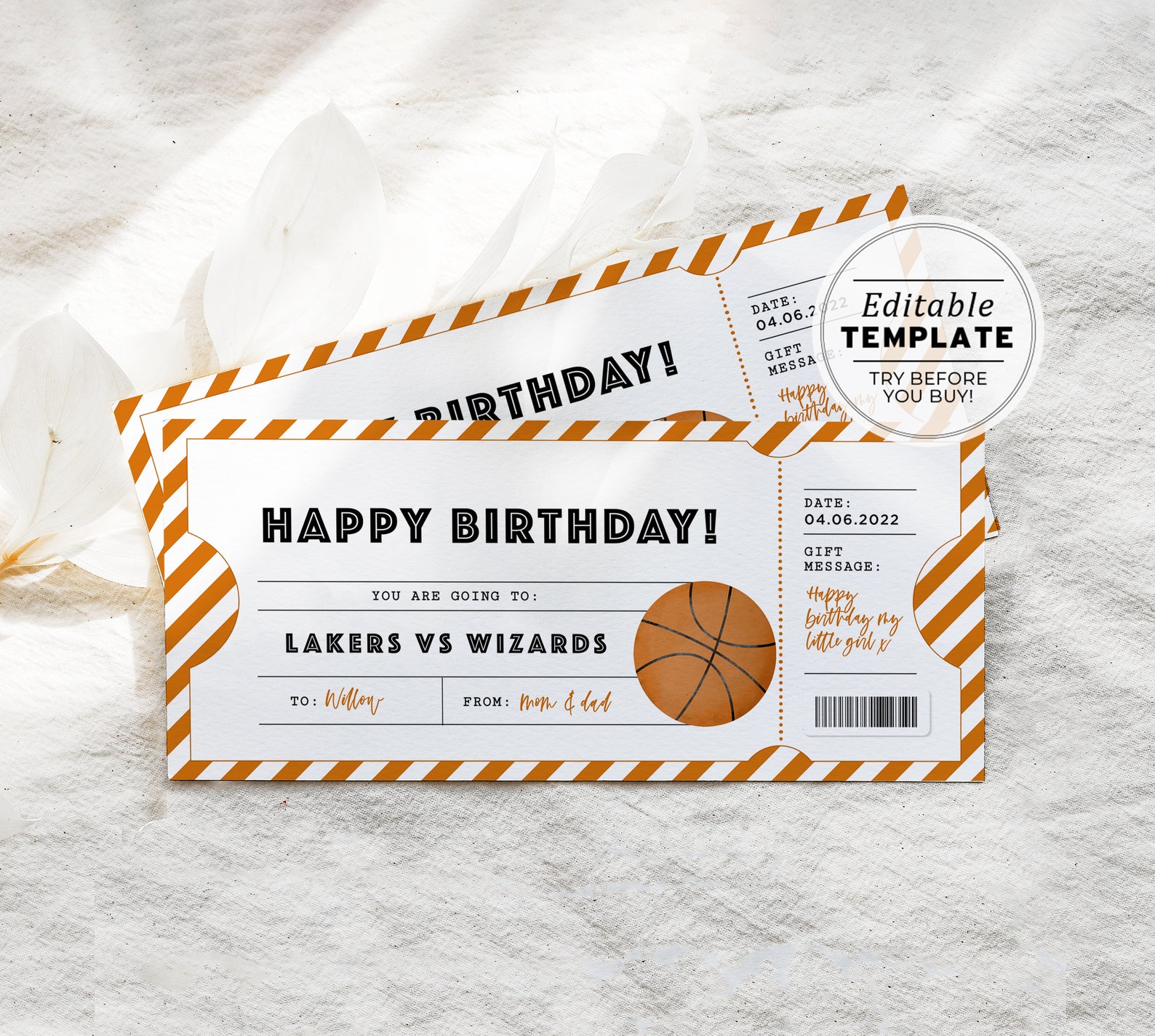 Printable Basketball Game Ticket Birthday Gift Template Party - Etsy