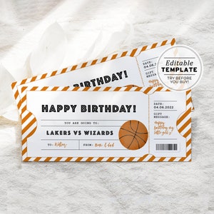 Printable Basketball Game Ticket Birthday Gift Template, Party ...