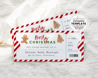 Printable Christmas Spa Treatment Gift Voucher Template, Santa Gift Certificate, Gift Ticket | EDITABLE TEMPLATE #082