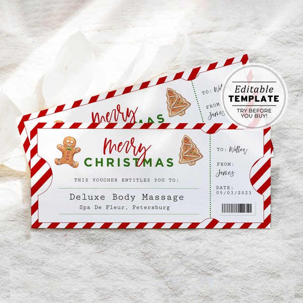 Printable Christmas Spa Treatment Gift Voucher Template, Santa Gift Certificate, Gift Ticket | EDITABLE TEMPLATE #082