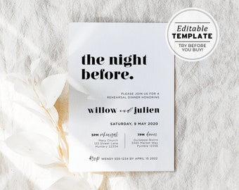 Mr White Minimalist Rehearsal Dinner Invite, Printable | EDITABLE TEMPLATE #001