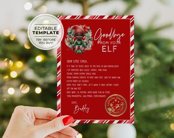 Editable Elf Goodbye letter, Printable Elf Departure Letter, Christmas Elf Farewell Letter, Goodbye From Your Elf | EDITABLE TEMPLATE #092