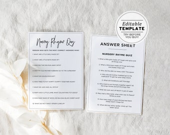 Juliette Nursery Rhyme Quiz Baby Shower Game, Shower Game, Printable Game, Baby Shower Activity | PRINTABLE EDITABLE TEMPLATE #004