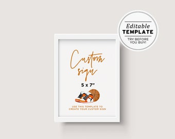 Minimalist Basketball Theme Customizable Blank Sign Printable Template 5x7" #067
