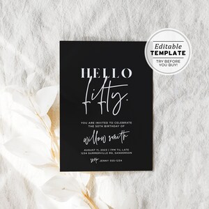 Hello Fifty Minimalist 50th Birthday Party Invitation Printable Card | EDITABLE TEMPLATE #028