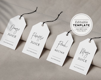 Juliette Minimalist 'Mimosa Bar' Juice Carafe Hanging Tags | PRINTABLE EDITABLE TEMPLATE #004