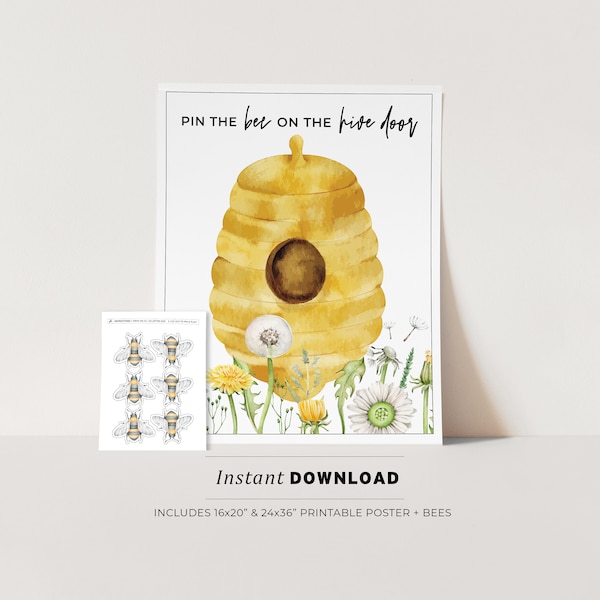 Pin the Bee on the Beehive Party Game Printable Poster, Birthday Party Game, INSTANT DOWNLOAD