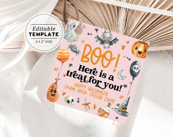 Blush Halloween Favor Tag, Boo Gift Tag, Trick or Treat Favor Tag Template, Halloween Printable | EDITABLE TEMPLATE #105