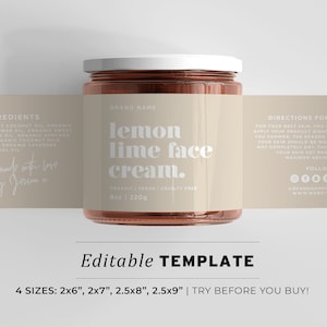 Jar Label Template, Wrap Around Ingredients Label,Minimalist Esthetician Small Business Product Label, Printable Editable Template #053 #043