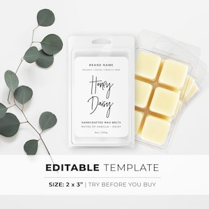 Minimalist Wax Melt Label Template - 2x3&quot; | EDITABLE TEMPLATE #050 #043 Juliette Minimalist