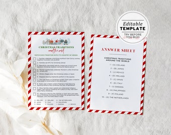 Christmas Traditions Around the World Game, Christmas Party Games, Christmas Activities, Holiday Trivia | PRINTABLE EDITABLE TEMPLATE