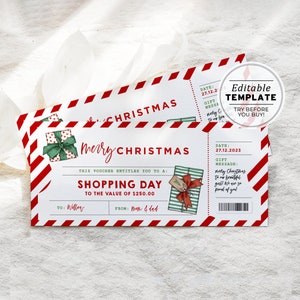 Printable Shopping Spree Christmas Gift Voucher, Shopping Day Gift Certificate, Shopping Christmas Gift Coupon | EDITABLE TEMPLATE #082 #091