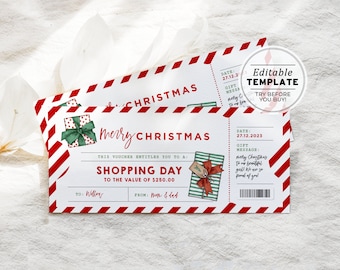 Printable Shopping Spree Christmas Gift Voucher, Shopping Day Gift Certificate, Shopping Christmas Gift Coupon | EDITABLE TEMPLATE #082 #091
