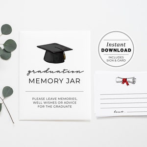 Cartes et signe de pot de mémoire de fête de remise des diplômes, remise des diplômes minimaliste, téléchargement immédiat imprimable #041 Ellery