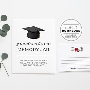 Ellery Minimalist Graduation Memory Jar Sign and Cards Printable, Graduation Party | INSTANT DOWNLOAD, PRINTABLE #041