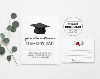 Graduation Party Memory Jar Sign and Cards, Minimalist Graduation, Printable Instant Download #041 Ellery