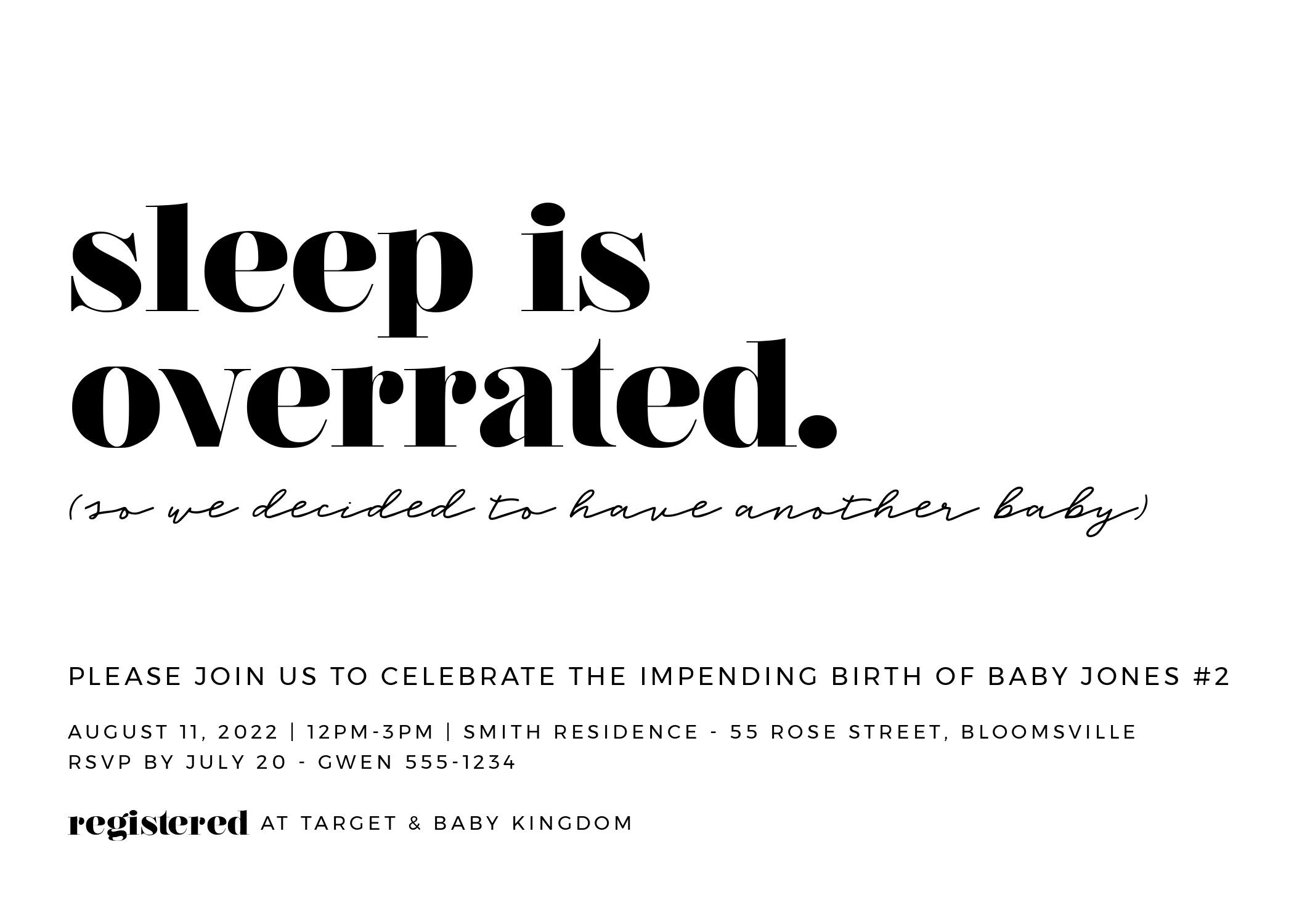 Minimalist Baby Shower Invitation Template Printable Sleep Is 