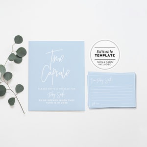 Time Capsule Template, First Birthday Time Capsule, Baby Shower Time Capsule, Sign and Cards, Printable Editable Template #036 Powder Blue