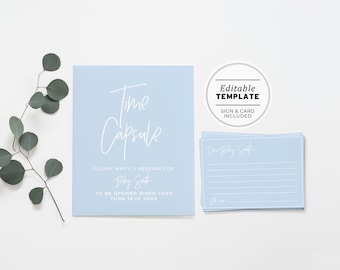 Time Capsule Template, First Birthday Time Capsule, Baby Shower Time Capsule, Sign and Cards, Printable Editable Template #036 Powder Blue