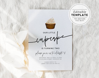 Our Little Cupcake Kids Birthday Party Invite Template | EDITABLE TEMPLATE